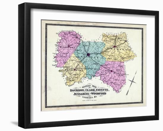 1877, Kentucky Counties Outline Map, Kentucky, United States-null-Framed Giclee Print