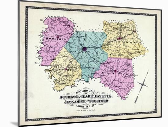 1877, Kentucky Counties Outline Map, Kentucky, United States-null-Mounted Giclee Print