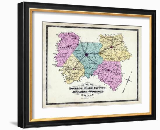 1877, Kentucky Counties Outline Map, Kentucky, United States-null-Framed Giclee Print