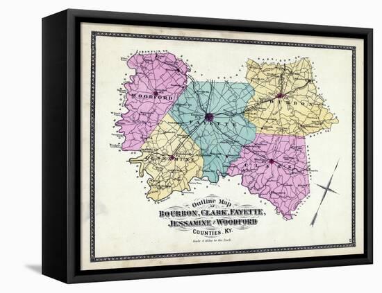 1877, Kentucky Counties Outline Map, Kentucky, United States-null-Framed Premier Image Canvas