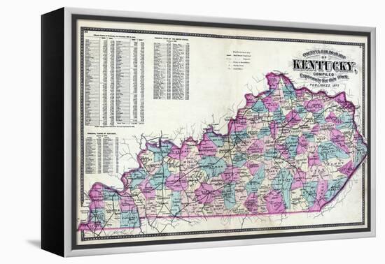 1877, Kentucky County and Rail Road Map, Kentucky, United States-null-Framed Premier Image Canvas