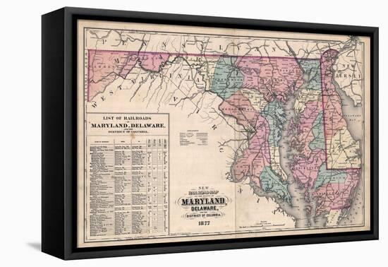 1877, Maryland and Delaware Railroad Map 1877, Maryland, United States-null-Framed Premier Image Canvas