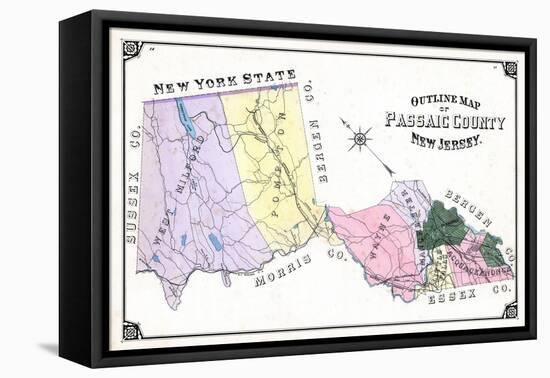 1877, Passaic County Outline Map, New Jersey, United States-null-Framed Premier Image Canvas