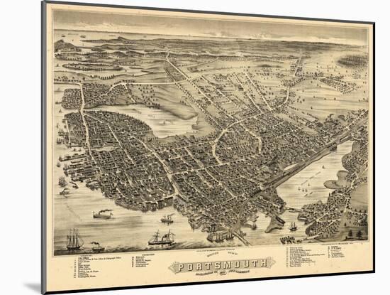 1877, Portsmouth Bird's Eye View, New Hampshire, United States-null-Mounted Giclee Print