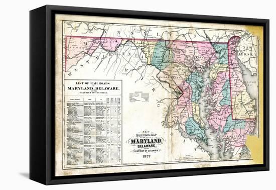 1877, State Map of Maryland - Delaware - D.C., Maryland, United States-null-Framed Premier Image Canvas