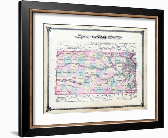 1878, Kansas State Railroad Map, Kansas, United States-null-Framed Giclee Print