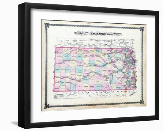 1878, Kansas State Railroad Map, Kansas, United States-null-Framed Giclee Print