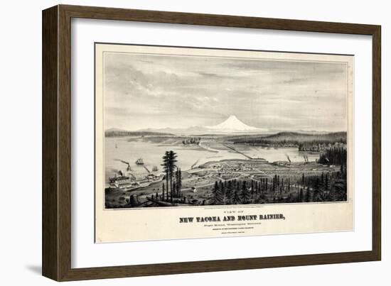 1878, Tacoma and Mount Rainier Bird's Eye View, Washington, United States-null-Framed Giclee Print