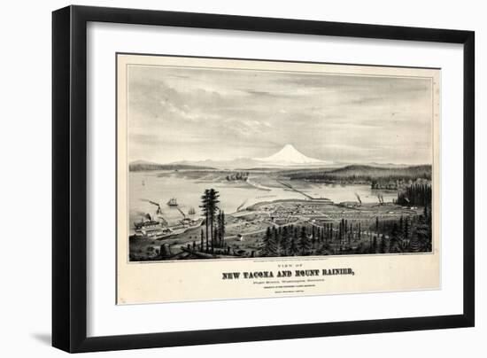 1878, Tacoma and Mount Rainier Bird's Eye View, Washington, United States-null-Framed Giclee Print