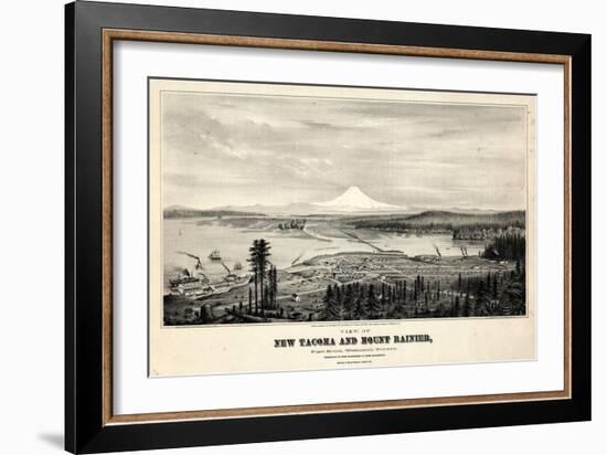 1878, Tacoma and Mount Rainier Bird's Eye View, Washington, United States-null-Framed Giclee Print