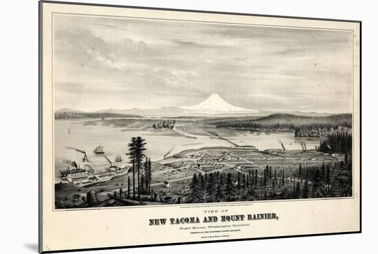 1878, Tacoma and Mount Rainier Bird's Eye View, Washington, United States-null-Mounted Giclee Print