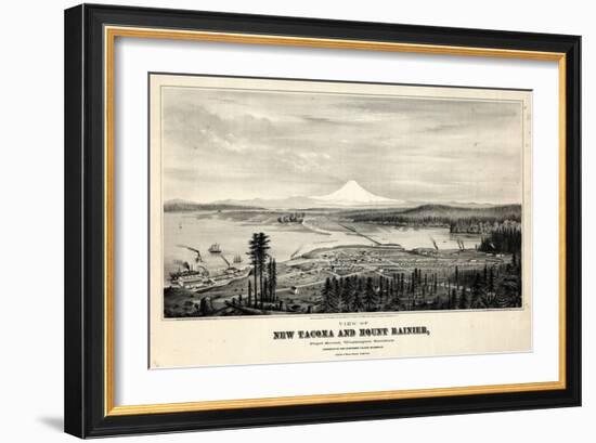 1878, Tacoma and Mount Rainier Bird's Eye View, Washington, United States-null-Framed Giclee Print