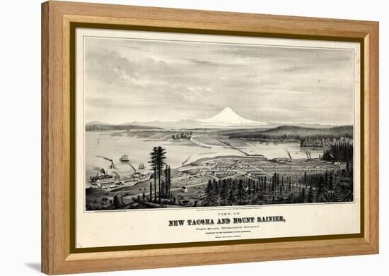 1878, Tacoma and Mount Rainier Bird's Eye View, Washington, United States-null-Framed Premier Image Canvas