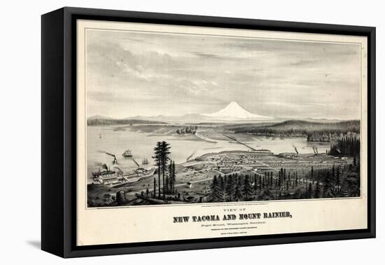 1878, Tacoma and Mount Rainier Bird's Eye View, Washington, United States-null-Framed Premier Image Canvas