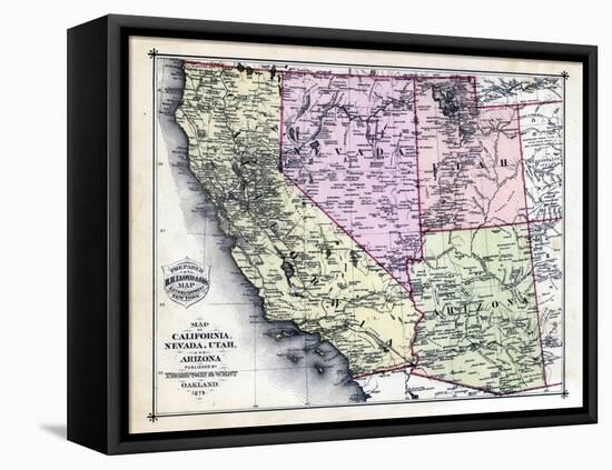 1879, California, Nevada, Utah, and Arizona States Map, California, United States-null-Framed Premier Image Canvas