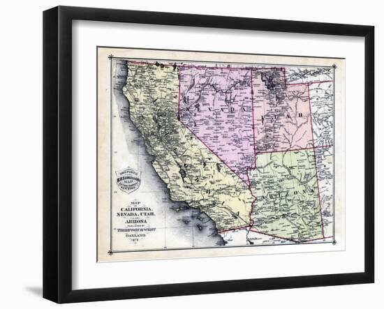 1879, California, Nevada, Utah, and Arizona States Map, California, United States-null-Framed Giclee Print