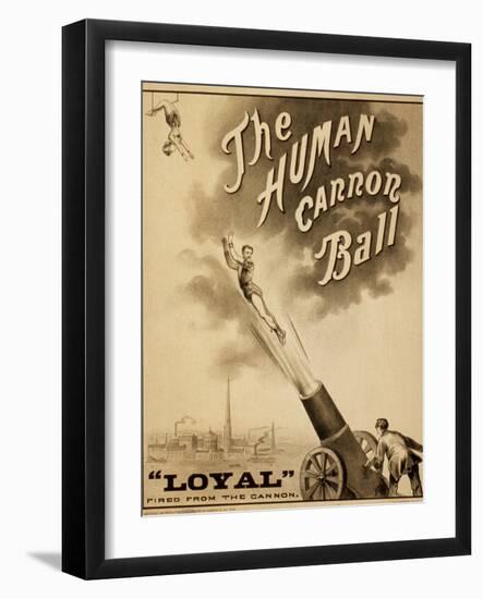 1879 Circus Poster for Human Cannonball Aerial Acrobatic Act-null-Framed Art Print