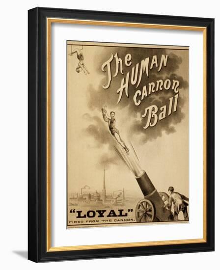 1879 Circus Poster for Human Cannonball Aerial Acrobatic Act-null-Framed Art Print