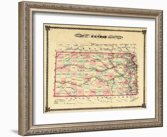 1879, Railroad Map, Kansas, StateUnited States-null-Framed Giclee Print