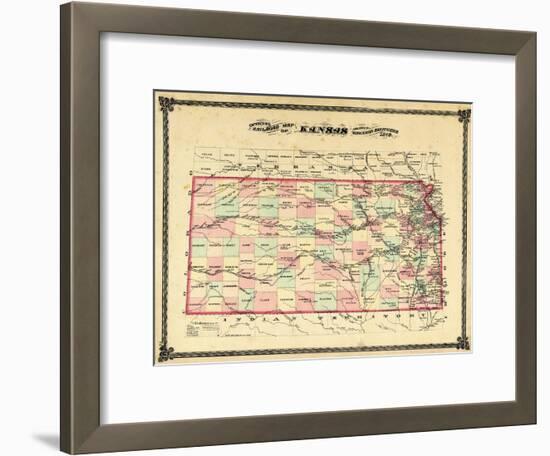 1879, Railroad Map, Kansas, StateUnited States-null-Framed Giclee Print