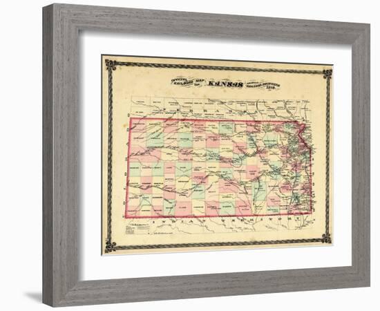 1879, Railroad Map, Kansas, StateUnited States-null-Framed Giclee Print