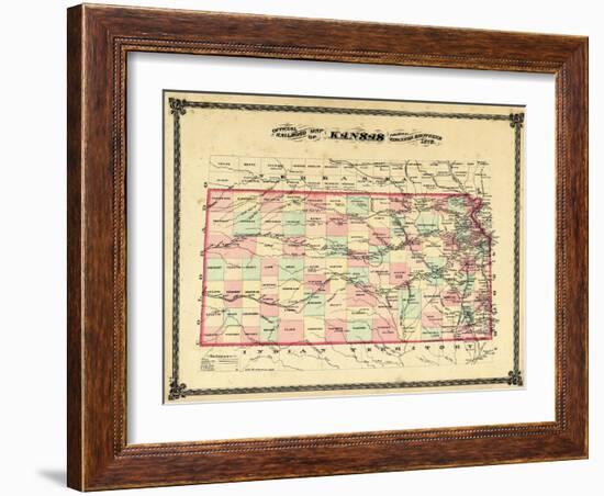 1879, Railroad Map, Kansas, StateUnited States-null-Framed Giclee Print