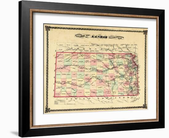 1879, Railroad Map, Kansas, StateUnited States-null-Framed Giclee Print