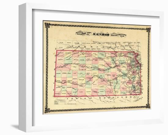 1879, Railroad Map, Kansas, StateUnited States-null-Framed Giclee Print