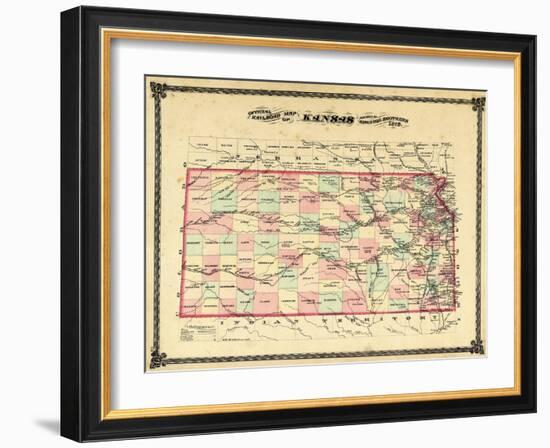 1879, Railroad Map, Kansas, StateUnited States-null-Framed Giclee Print