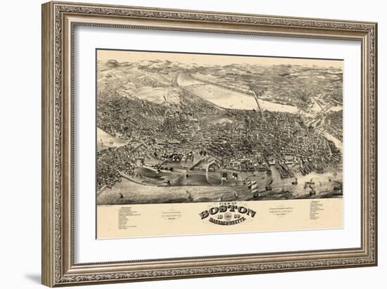 1880, Boston Bird's Eye View, Massachusetts, United States-null-Framed Giclee Print