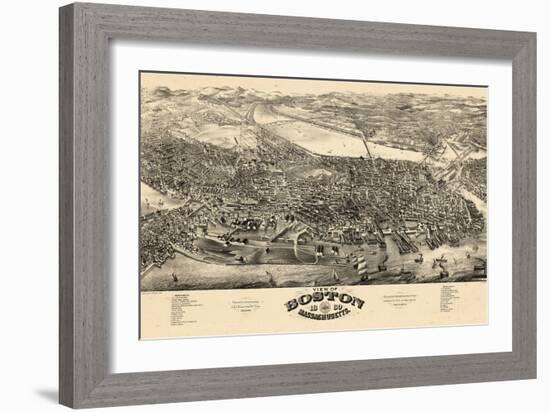 1880, Boston Bird's Eye View, Massachusetts, United States-null-Framed Giclee Print