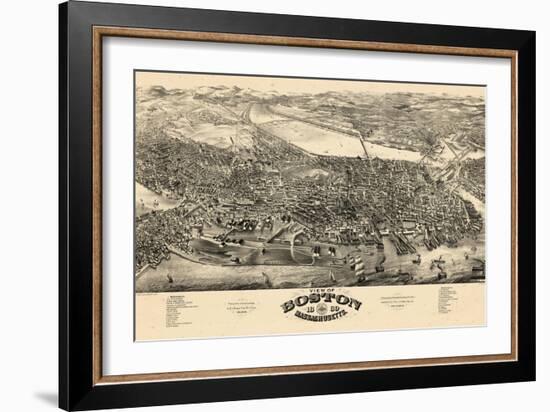 1880, Boston Bird's Eye View, Massachusetts, United States-null-Framed Giclee Print