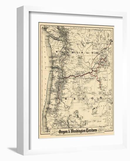 1880, Oregon and Washington State Map, Oregon, United States-null-Framed Giclee Print