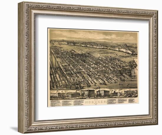 1881, Hoboken Bird's Eye View, New Jersey, United States-null-Framed Giclee Print