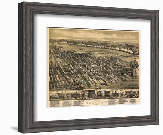 1881, Hoboken Bird's Eye View, New Jersey, United States-null-Framed Giclee Print