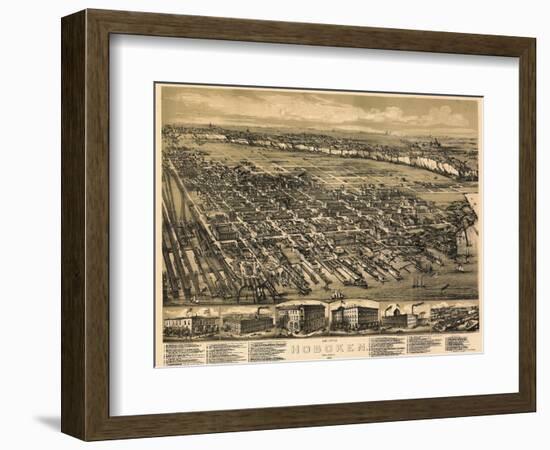 1881, Hoboken Bird's Eye View, New Jersey, United States-null-Framed Giclee Print