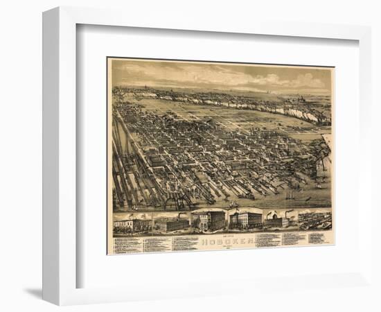 1881, Hoboken Bird's Eye View, New Jersey, United States-null-Framed Giclee Print