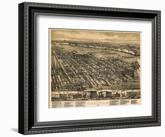 1881, Hoboken Bird's Eye View, New Jersey, United States-null-Framed Giclee Print