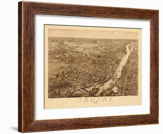 1881, Troy 1881 Bird's Eye View 23x39, New York, United States-null-Framed Giclee Print