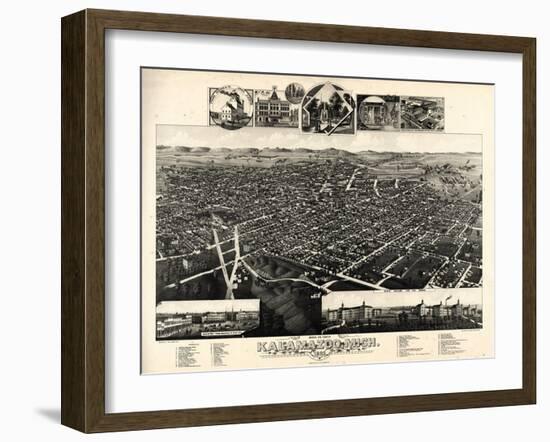 1883, Kalamazoo Bird's Eye View, Michigan, United States-null-Framed Giclee Print