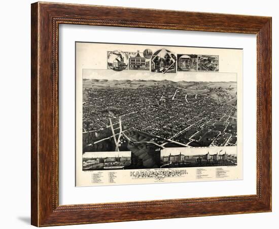 1883, Kalamazoo Bird's Eye View, Michigan, United States-null-Framed Giclee Print