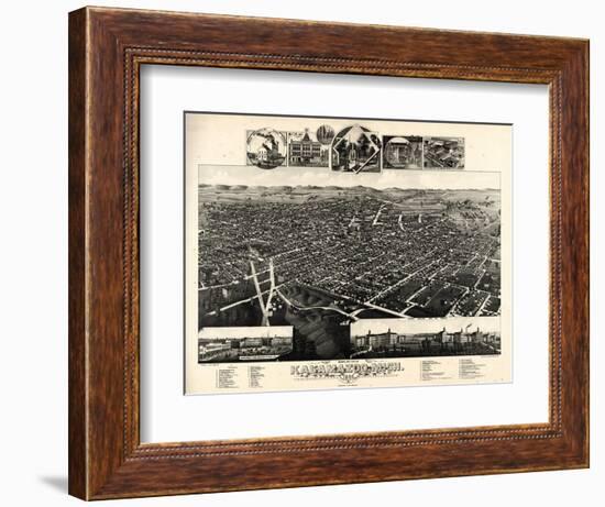 1883, Kalamazoo Bird's Eye View, Michigan, United States-null-Framed Giclee Print