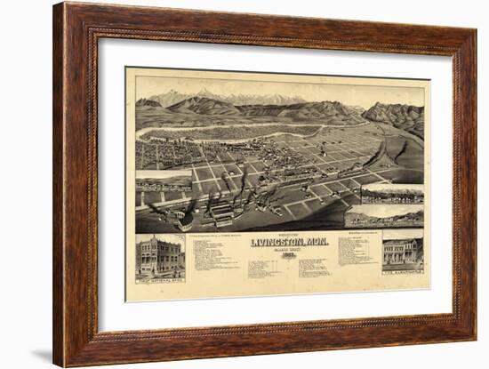 1883, Livingston Bird's Eye View, Montana, United States-null-Framed Giclee Print