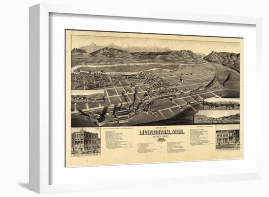 1883, Livingston Bird's Eye View, Montana, United States-null-Framed Giclee Print