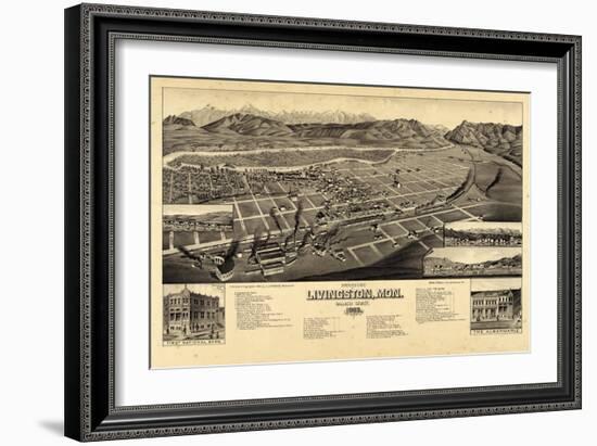 1883, Livingston Bird's Eye View, Montana, United States-null-Framed Giclee Print