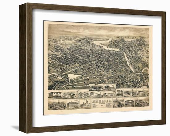 1883, Nashua Bird's Eye View, New Hampshire, United States-null-Framed Giclee Print