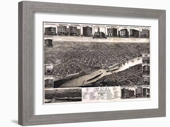 1883, St. Paul 1883 Bird's Eye View, Minnesota, United States-null-Framed Giclee Print