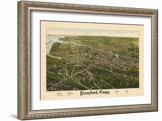 1883, Stamford Bird's Eye View, Connecticut, United States-null-Framed Giclee Print