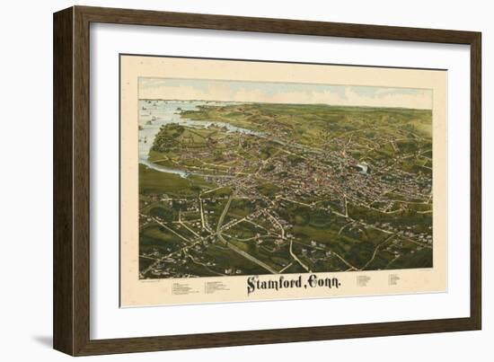 1883, Stamford Bird's Eye View, Connecticut, United States-null-Framed Giclee Print