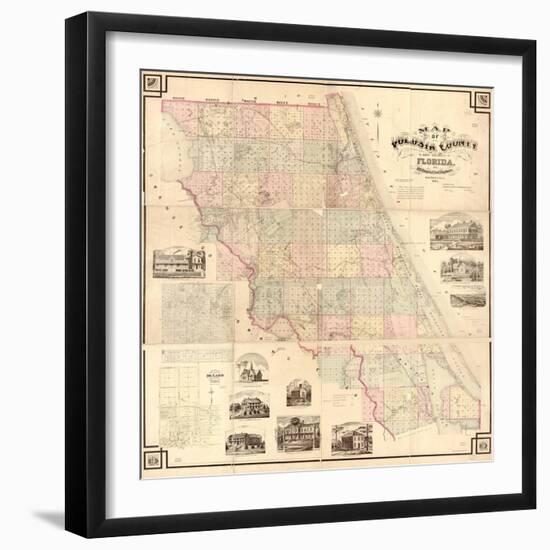 1883, Volusia County and Vicinity Wall Map, Florida, United States-null-Framed Giclee Print